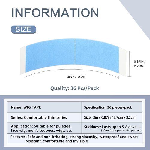 TERIFEE Lace Wig Tape Double Sided Wig Tape for Lace Wigs 36PCS Strong Adhesion, Waterproof, Ultra Invisible Hold Lace Tape for Front Lace Wigs Toupee Hairpiece