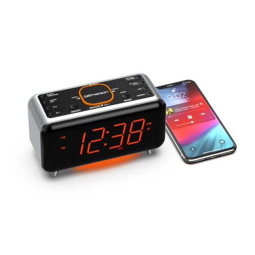 Emerson CKS1521 SmartSet Bluetooth Dual Alarm Clock Radio with 1.4” Orange LED Display, USB Charger, FM Radio, AUX Input, Auto-Dimmer, and Orange Accent Light