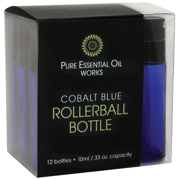 Pure Essential Oil Works Aromatherapy Rollerball Bottle, Cobalt Blue, 12 Count