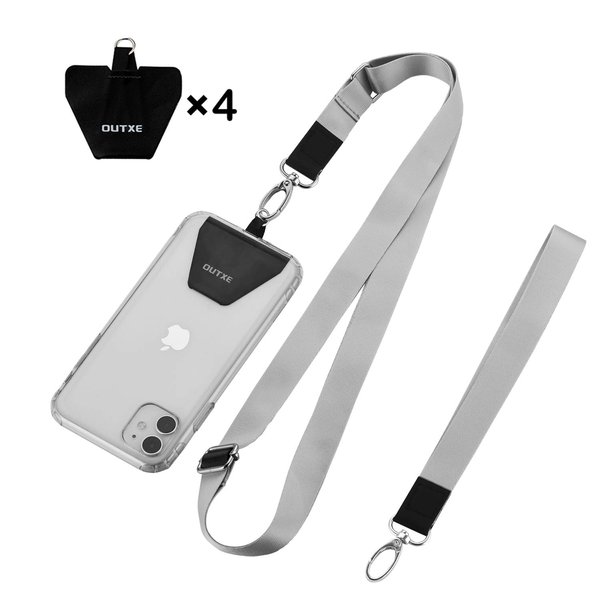 OUTXE Phone Lanyard - 4× Pads, 1× Adjustable Neck Strap, 1× Wrist Strap, Nylon, Compatible with All Smartphone