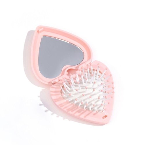 Pink Heart Hair Comb With Mirror Hair Brush Mini Curly Comb Air Cushion Comb Folding Airbag Comb Women Girl Cute Mini Massage Comb Mini Brush Hair Brushes Styling Tools and Appliances