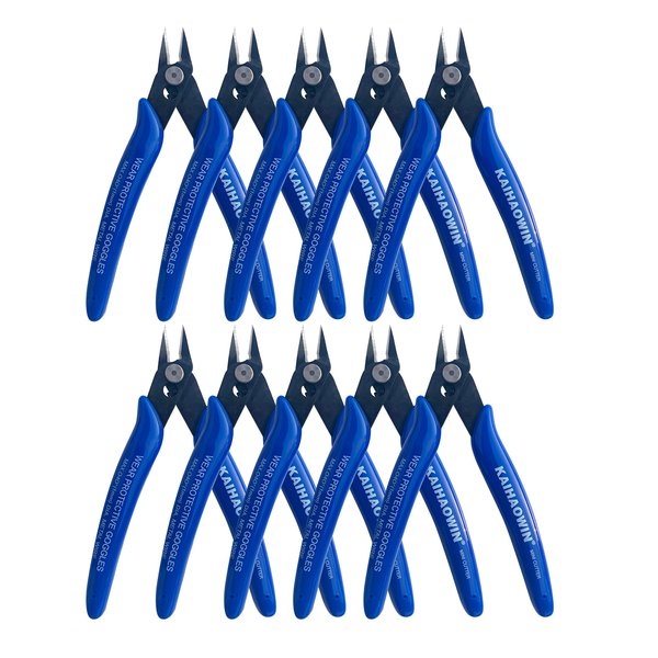 Small Wire Cutters 10 Pack- KAIHAOWIN 170 Wire Flush Cutters Wire Clippers Nippers Clean Cut Pliers Side Cutter Diagonal Cutting Pliers for Electronic Floral Heating Wire Model Sprue Soft Copper, Blue