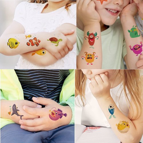 Tazimi Sea Animals and Monster Temporary Tattoos for Kids, 20 Pcs Cute Monster Ocean Animals Tattoos for Kids Birthday Party Favors