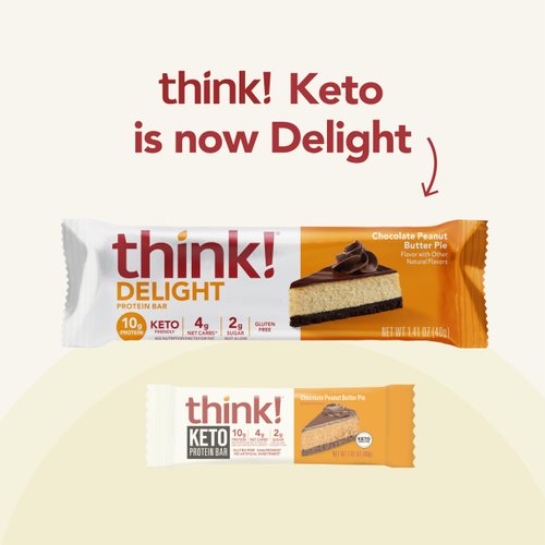 think, Keto Protein Bars, Healthy Low Carb, Low Sugar, Gluten Free Snack with No Artificial Sweeteners, 4G Net Carbs & 10G of Whey Protein - Chocolate Peanut Butter Pie (10 Count)