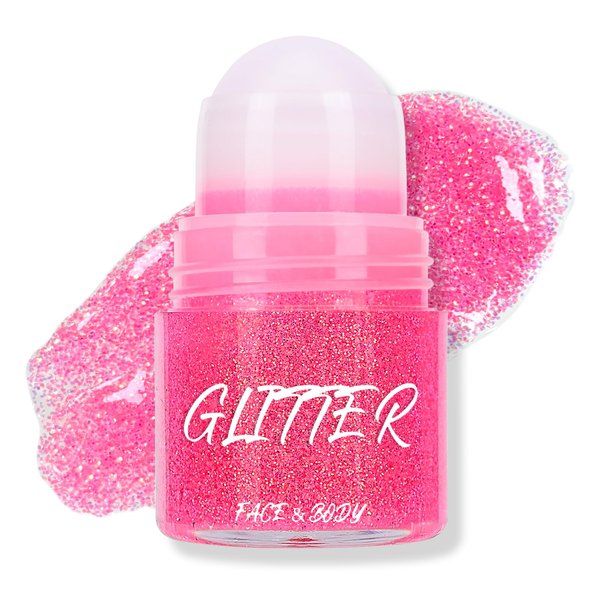 KYDA Roll-on Body Glitter Stick, Chunky Glitter Gel for Face Body Hair, Sparkling Mermaid Chameleon Sequins Paint Jelly, Multiuse Makeup Glitter Gel, Hot Pink