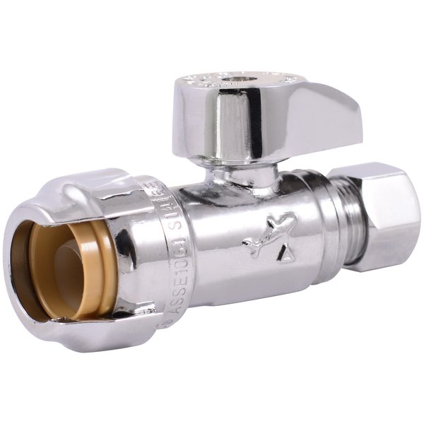 SharkBite 1/2 x 3/8 Inch Compression Straight Stop Valve, Quarter Turn, Push to Connect Brass Plumbing Fitting, PEX Pipe, Copper, CPVC, PE-RT, HDPE, 23037-0000LF