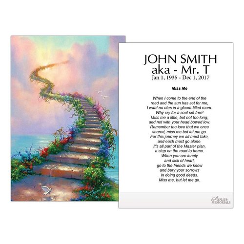 Funeral Memorial Prayer Cards (50 Cards) FPC1009EN Stairs to heaven (Custom Printed - Select Desired Prayer)