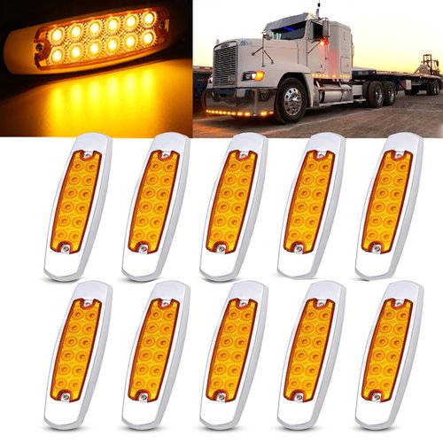 liteball 6.4in LED Amber/Yellow Side Marker Lights,12V Chrome Plated Trailler Clearance Marker Lights,Front Rear Signal Indicator Courtesy Light for Truck Pickup RV Night Driving(10PCS)