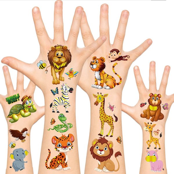 Leesgel Jungle Theme Party Supplies, Temporary Tattoos for Kids Tattoos, Wild One Safari Birthday Decorations Zoo Animal Birthday Party Supplies (62 Styles Metallic Glitter Tattoos)