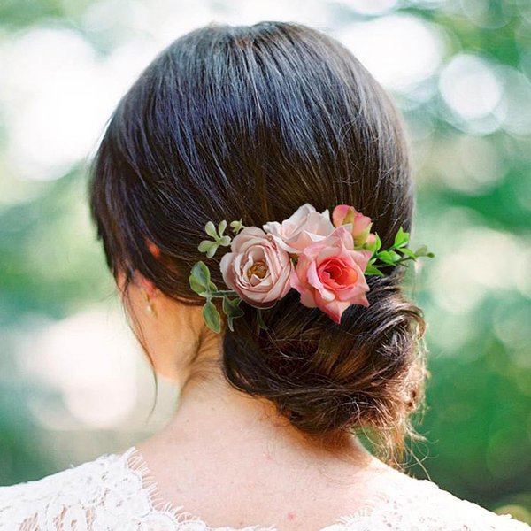 Fangsen Silvery Wedding Pink Rose Flowers Floral Comb With Hair Clip Floral Christmas Hair Accessories
