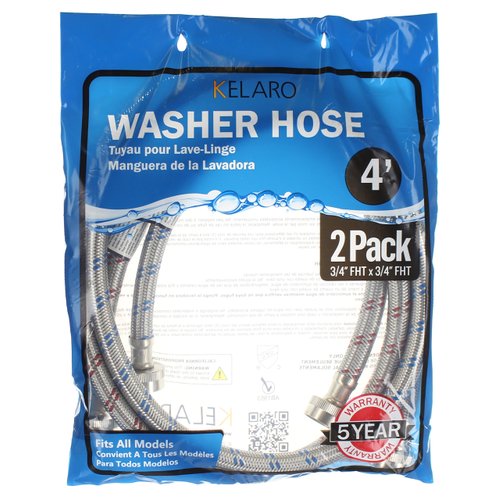 Premium Stainless Steel Washing Machine Hoses - Burst Proof (2 Pack) Red and Blue Striped Water Connection Inlet Supply Lines from Kelaro