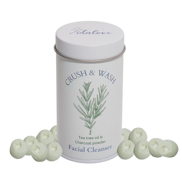 Tidalove 3-in-1 Solid Facial Cleanser, Exfoliator, and Wash-off Mask - Vegan, Cruelty-Free, Plastic-Free, Travel-Friendly, 1 Month Supply (60 Crushable Tablets) in Tin (Purifying Beans in Tin)