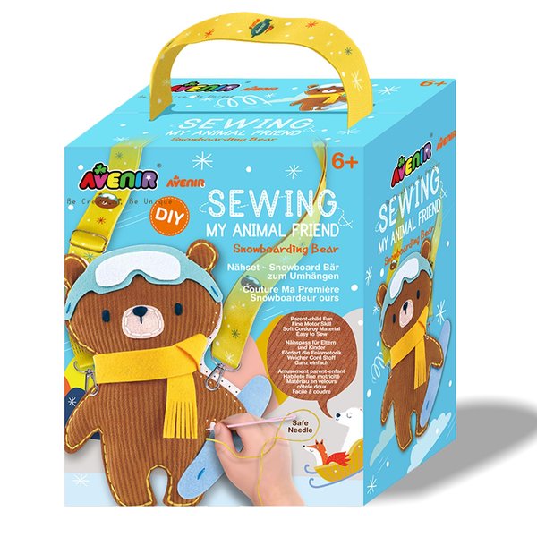Sewing Kit for Beginner Kids Arts & Crafts Soft Toy My First Craft Set Includes Snowboarding Bear with Fun Shoulder Strap Instructions & Plush Felt Materials for Learn to Sew, Embroidery for 6 Years