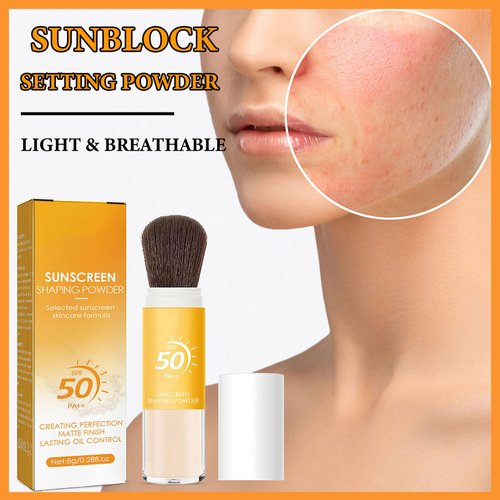 Sunscreen Setting Powder,Brush Setting Powder Makeup SPF 50 PA++ for All Skin,Moisturizing & Lightweight Loose Face Powder with Sunscreen Brush,Soft Matte Finish Long Lasting Oil Control Makeup