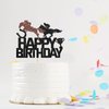 MonMon & Craft Horse Racing Happy Birthday Cake Topper/Western Cowboy Birthday Cake Decor/Baby Shower/Equestrian Theme Birthday Party Decorations - Black Glitter (Horse Racing)