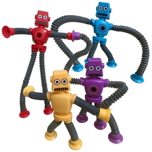 Pop Tubes Robot Toy, 4 Packs Fidget Toys Telescopic Suction Cup Robotics Autism Sensory Toys for Toddlers Boys Girls Easter Stuffers Educational Classroom Treasure Box Stretchy Robots Party Favors