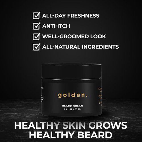 Golden Grooming Co. Beard Cream - Hydrates, Moisturizes, and Tames Flyaway Hair - Beard Butter & Softener for Men - Nourishing Formula - Adds Shine - Formulated with Sunflower & Coconut Oil - 2 fl oz