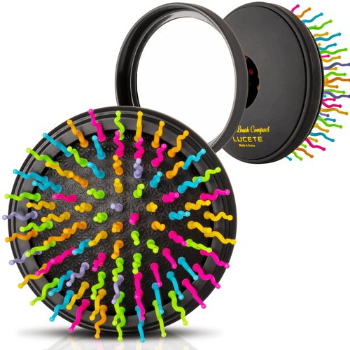 LUCETE Compact Hair Brush -Travel Size with Mirror Detangling Hair Brush, Portable Purse Pocket for Women and Girl