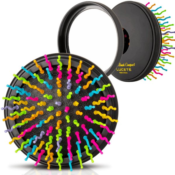 LUCETE Compact Hair Brush -Travel Size with Mirror Detangling Hair Brush, Portable Purse Pocket for Women and Girl