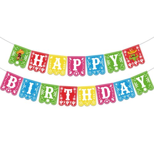 Pre-strung Mexican Happy Birthday Banner, Mexican Theme Party Decor, Cinco de Mayo Happy Birthday Banner, Taco Birthday Party Decorations Banner for Mexican Carnival Fiesta Birthday Party
