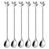 AnSaw Long Handle 7.4-Inch Leaf Teaspoons set, 6 Pcs Silver Stainless Steel Coffee stirring spoon