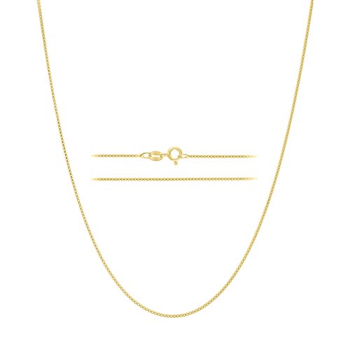 KISPER Italian 18K Gold Plated 925 Sterling Silver Diamond Cut Box Link Chain Necklace – for Women & Men with Spring Ring Clasp – Made in Italy, 20"
