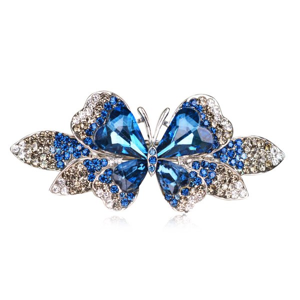 Sankuwen Crystal Rhinestones Hair Barrette French Hair for Women Small Hairpin for Mom Butterfly Hair Clips (Deep Lake Blue)