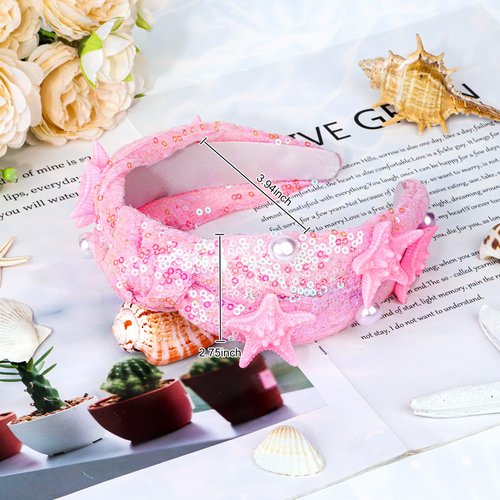 Jaciya Mermaid Birthday Party Decorations Sequin Pearl Headband for Women Cute Knotted Starfish Head Band Fashion Hairband