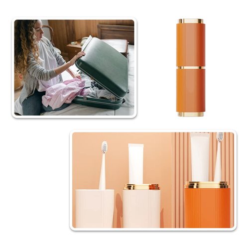 YanHLQJY Toothbrush case，Travel Toothbrush Case,Portable Toothbrush Toothpaste Box，Toothbrush Cup,Suitable for business trip, camping, travel or daily use (Orange)