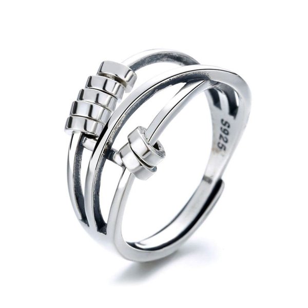 Anxiety Relief Ring – 925 Sterling Silver Spinner Ring – Fidget Rings for Anxiety for Women and Men – Modern and Elegant Design – Adjustable Size Ring Jewelry (Anxiety Ring)