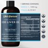 Life's Fortune Organic Cod Liver Oil Liquid Lemon Flavor Supplement - High Potency Fish Oil Omega 3 DHA & EPA, Vitamin A, E & D3 - Immune Health, Joints, GMO Free, 1000 mg (8 Oz)