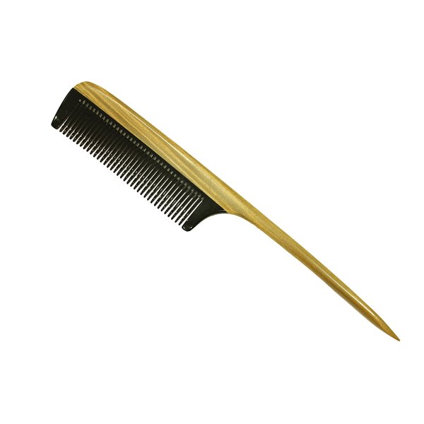 Fine Tooth Comb Sandalwood Frame and Buffalo Horn Teeth Handmade Rat Tail Comb - JM014