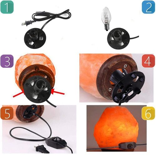 SCOMX Himalayan Salt Lamp Cord, Dimmer Switch,Christmas Bulb,Salt Lamp Cord with Dimmer Control and Base Assembly,5 Feet,E12 Base for Himalayan Salt Lampsand with six Free 8W Bulbs for Salt Lamp (1p)