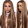 28 Inch Highlight Ombre Lace Front Wig Human Hair Pre Plucked 13x4 Colored 4/27 HD Lace Frontal Human Hair Wigs with Baby Hair 180% Density Glueless Honey Blonde Straight Lace Front Wigs Human Hair