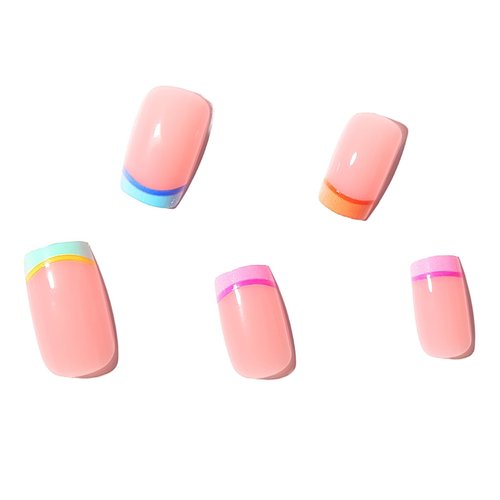 Pride Rainbow Press on Nails Short, Square False Nails Rainbow French Tips Press on Nails LGBT Fake Nails Colorful Full Cover Stick on Nails Acrylic Nails for Women Girls Gay Pride Day 24PCS