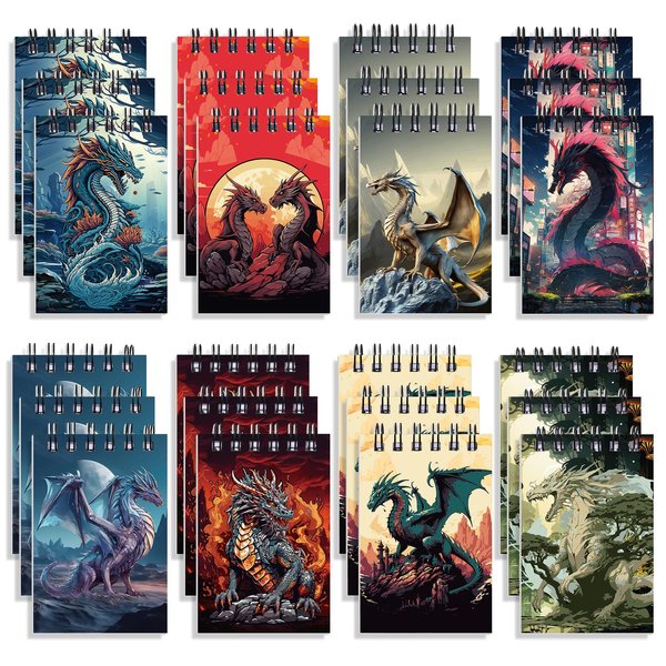24Pcs Dragon Birthday Decorations for Boys Girls Birthday Mini Dragon Notebooks Dragon Party Favors Classroom Rewards Notebooks for Dragon Birthday Christmas Xmas Party Favor Supplies 2.36 x 3.54 Inch