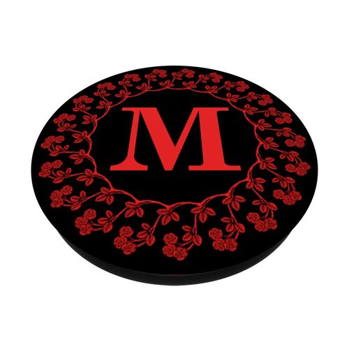 Cell Phone Pop Up Holder,Cute Red Rose Floral Letter M Black PopSockets PopGrip: Swappable Grip for Phones & Tablets