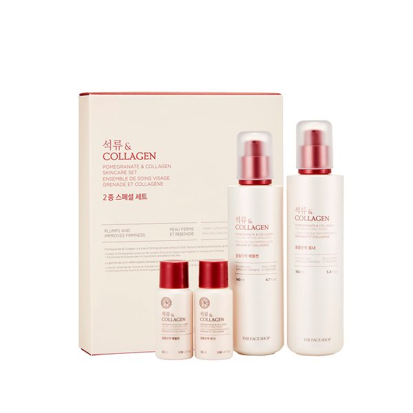 The Face Shop Pomegranate & Collagen Skincare Set | Deep Revitalizing Emulsion for Moisture Barrier Strengthening | Plump & Smoothen Skin | Korean Skincare Set, K-Beauty