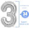 FINGCRO Silver Foil Balloons Number 3, 42 inch