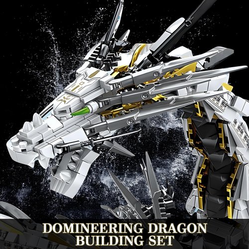 HIGH GODO Dragon Building Blocks Sets for Adults, White Mechanical Dragon Animal Building Model Collectible Display Toys, Cool Creative Gifts for Boys Teens Fans (1485 Pieces)