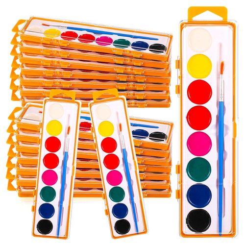 Watersay 12 Pack 8 Colors Watercolor Paint Set for Kids Washable Watercolor Paint with Paintbrush for Classroom School Birthday Art Activities Halloween Christmas Party Supplies(Orange)