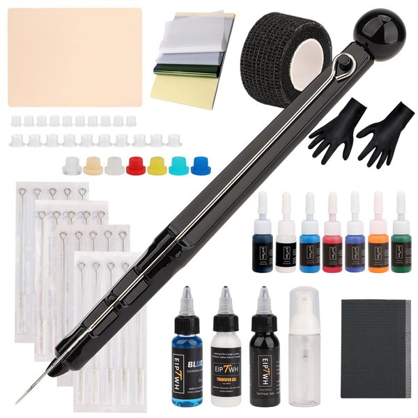 Eiptwh Poke and Stick Tattoo Kit Tattoo Pen set 10 Tattoo Needles 10 Color Tattoo Ink for Beginners