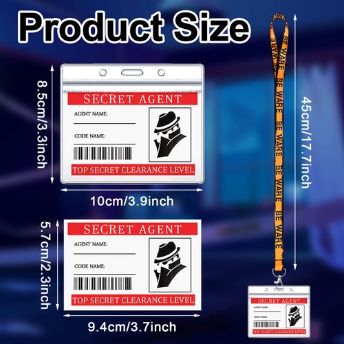 20 Set Halloween Secret Agent Name Tags Secret Agent Badges for Kids Detective Decorations Escape Room Party Favors with Lanyard, ID Holder for Halloween Caution Escape Room Themed Birthday Party