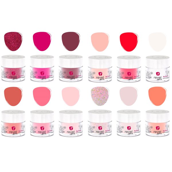 Revel Nail Dip Powder - Pink Dip Powder for Nails, Chip Resistant Dip Nail Powder with Vitamin E and Calcium, DIY Manicure, 12-Pack Light Pink & Red Dip Powder Set