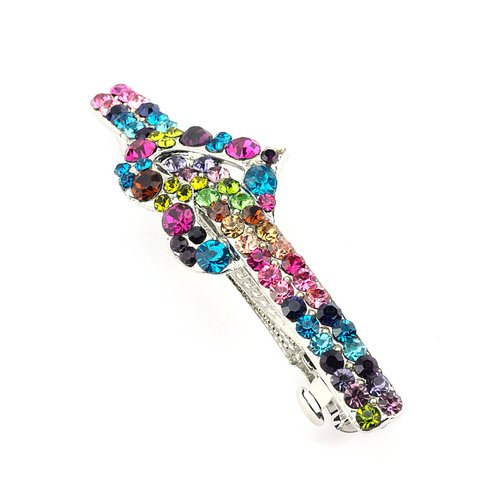 Women's Rhinestone Heart Hair Barrette Clip Hair Pin Antique Silver IMB2071, Multi