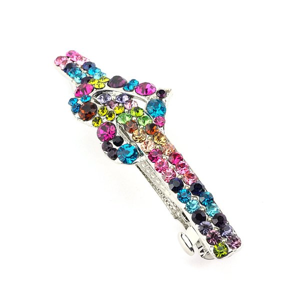 Women's Rhinestone Heart Hair Barrette Clip Hair Pin Antique Silver IMB2071, Multi
