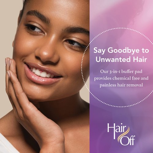 Hair Off Facial Buffer - Painless & Chemical Free Facial Hair Remover & Gentle Face Exfoliator - Hair Eraser to Slow Regrowth on Chin, Lip & Cheeks (3 Buffers Per Box, Pack of 1)