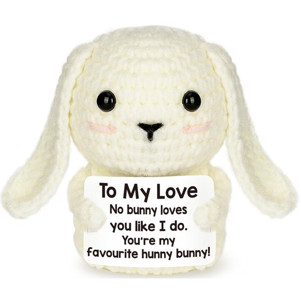 Mini Love Bunny Gifts for Boyfriend Girlfriend Wife Husband I Love You Funny Cute Handmade Crochet Bunny for Couple Fiance Him Her Birthday Christmas Stocking Stuffers Valentine's Day Gifts