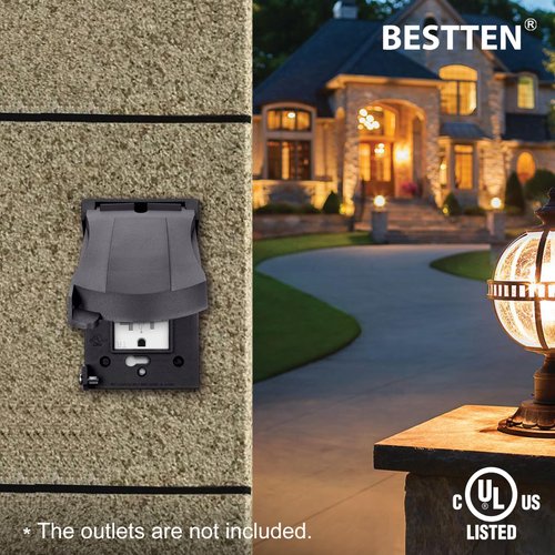BESTTEN 3 Pack Outdoor Outlet Cover for GFCI and Decor Receptacle, Weather Proof, Vertical/Horizontal Auto-Closing Lid, UL Listed, Black