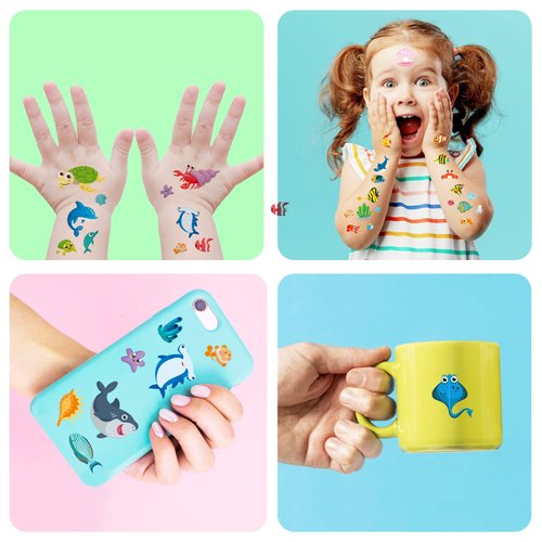 Cute Sea Animal Ocean Temporary Tattoo Stickers 615 Count summer Tropical Fish Shark Mermaid Party Favors Goodie Gift Bags Decor Waterpoof Fake Tattoos Art Craft for Kids Birthday Party Supplies Gifts